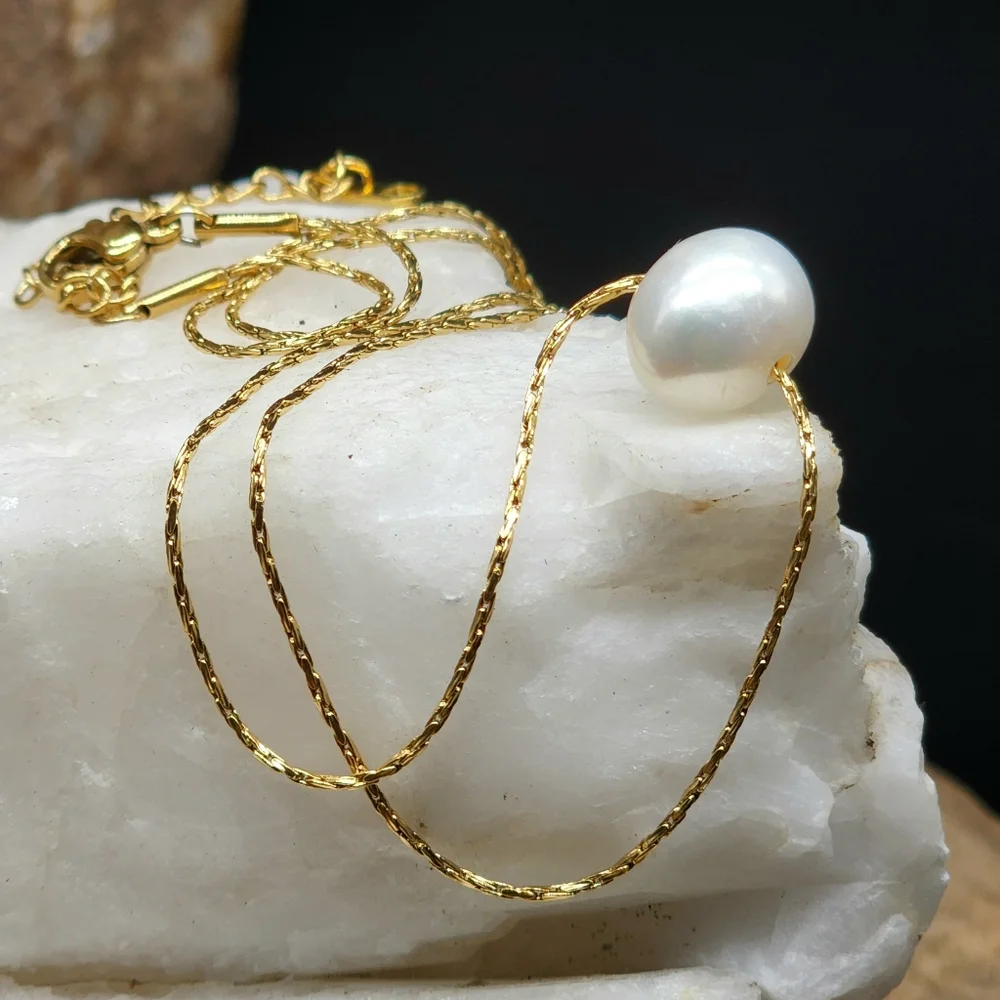 Natural Large Freshwater Pearl 14k Gold plated Chain Designer Jewelry